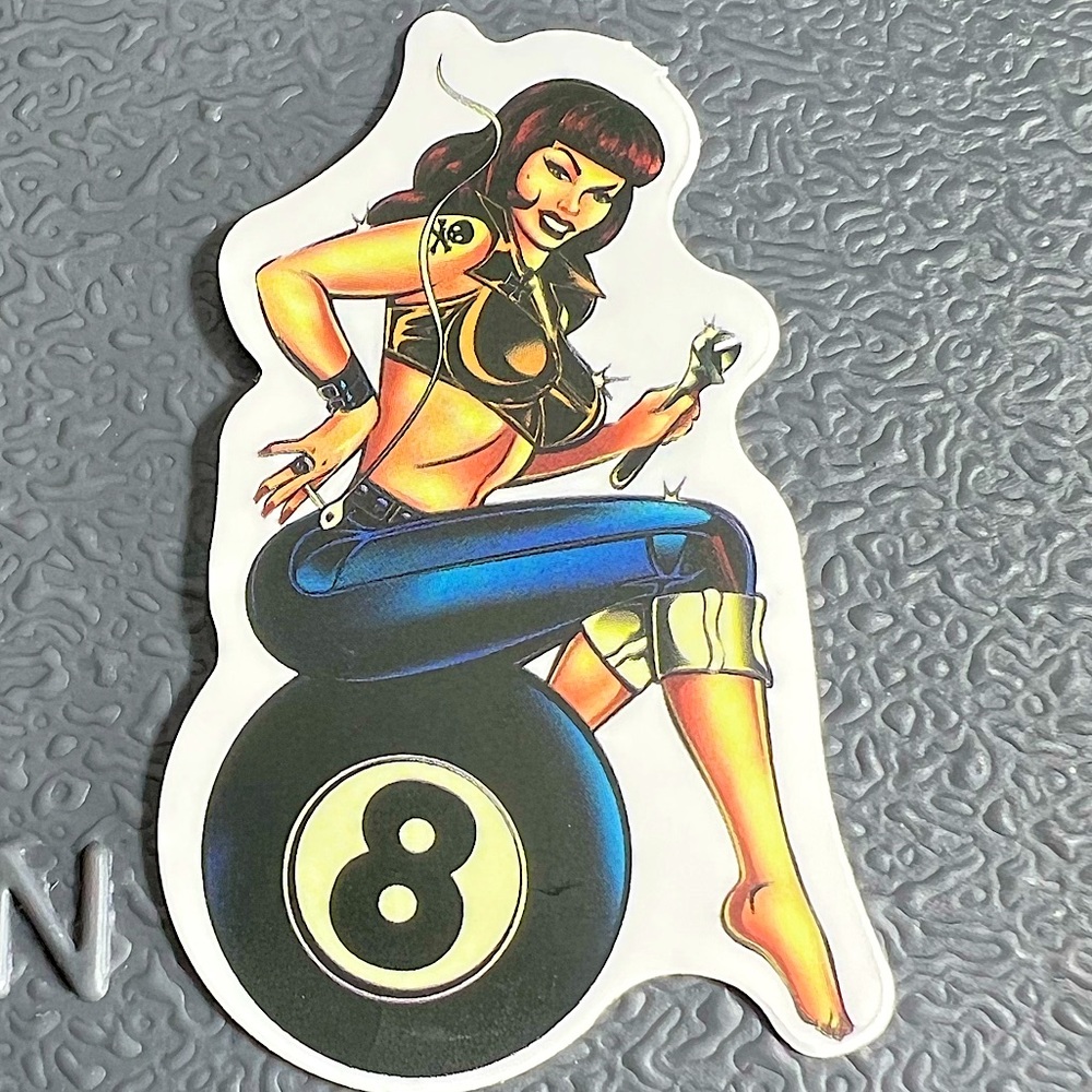 EIGHT BALL Sexy Pinup Gorgeous Sticker Retro Vintage BomberGirl Ace Pilot